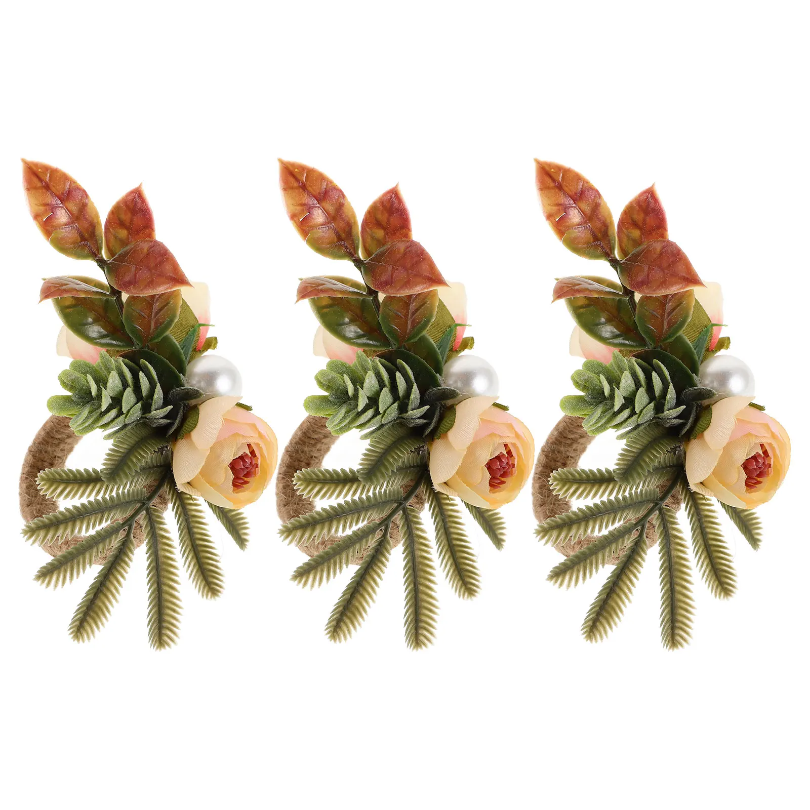 

3 PCS Simulated Rose Napkin Buckle Christmas Ring Hotel Table Flower Holder Banquet