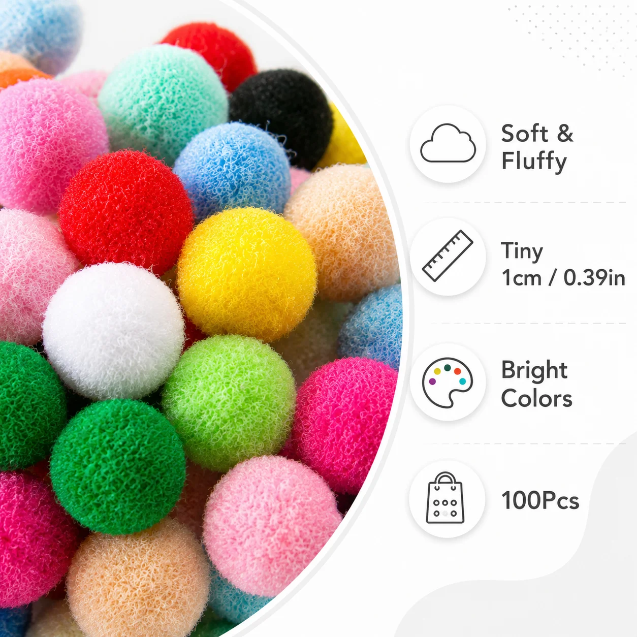 100Pcs 1cm Mini Soft Pom Pom Balls 9 Styles Colorful Fuzzy Pompoms for DIY Art Craft Educational Toys Creative Handmade Activity