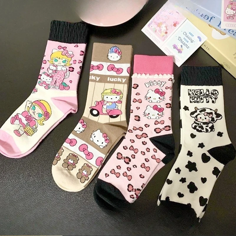 

Cute Hello Kitty Cartoon Mid Calf Socks Sweet Anime Socks for Girls