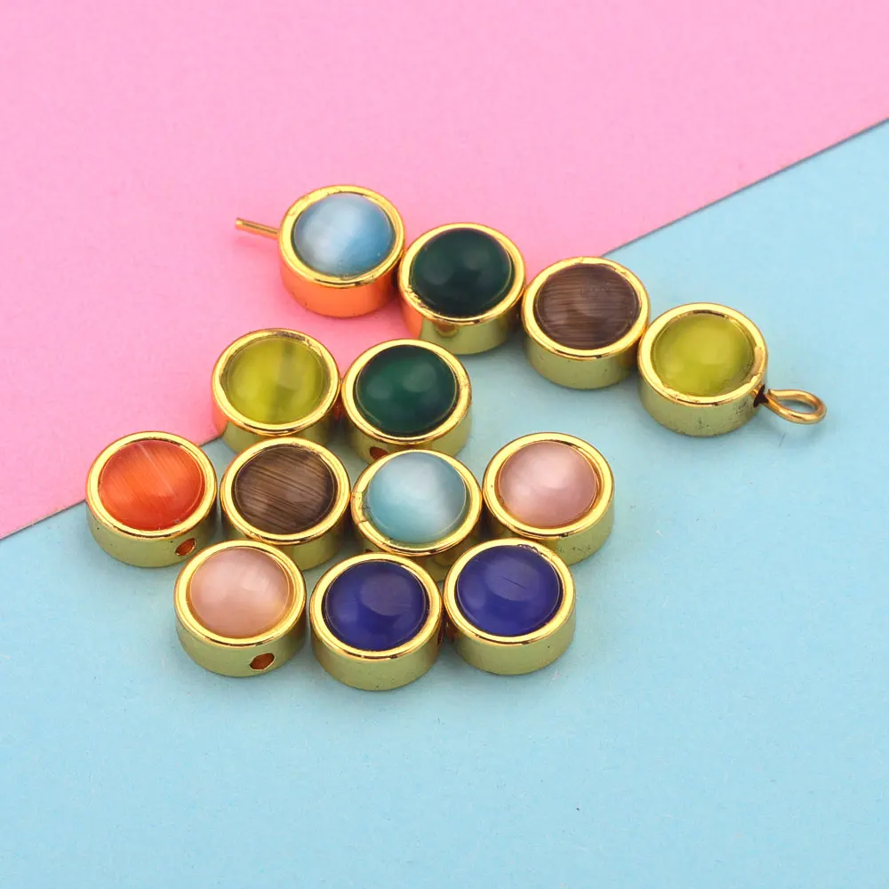 5pcs Natural Stone Round Beads Stainless Steel Spacer Beads Cahrm For Jewelry Making Supplies DIY Charm Bracelets Necklace