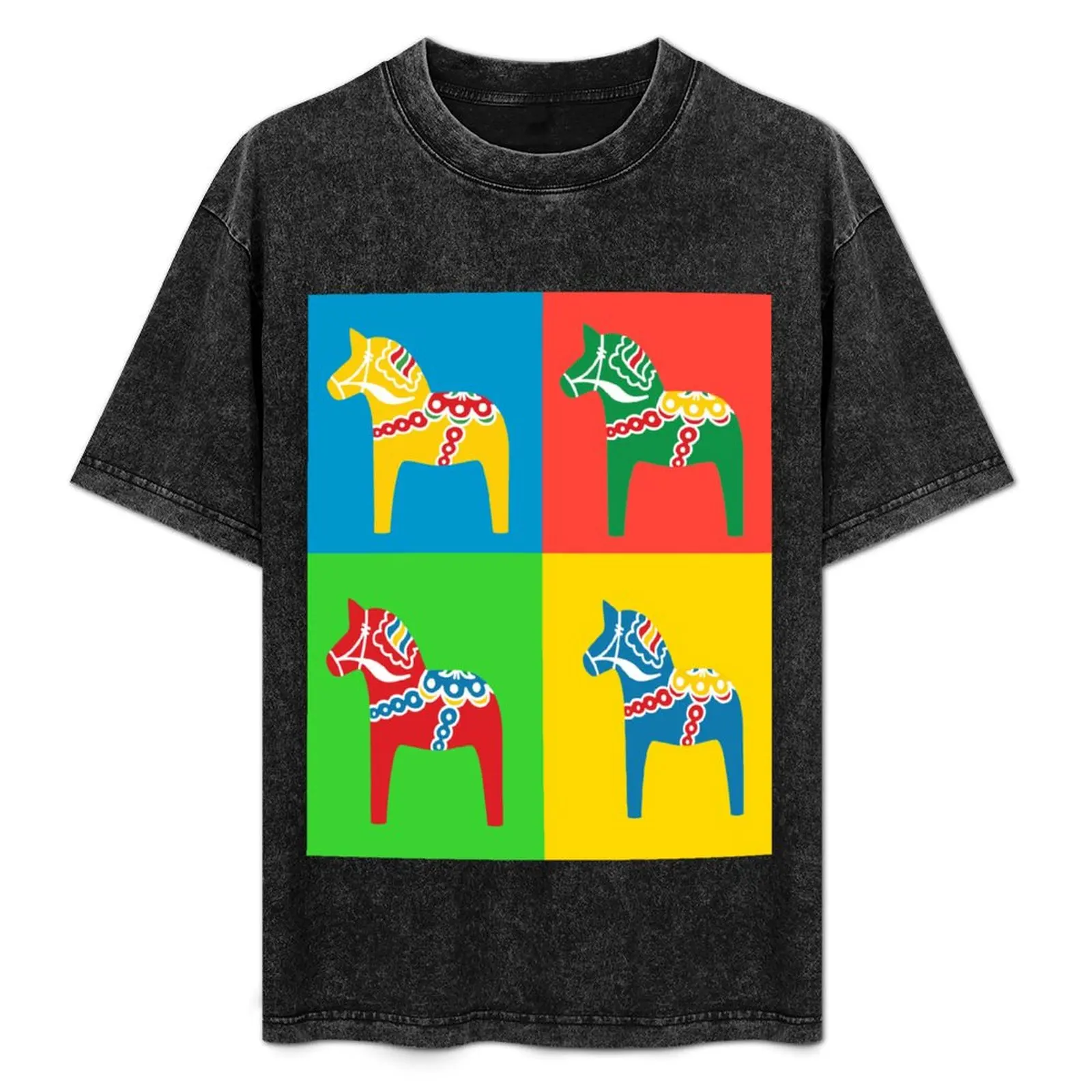 

Dala Horses Dalarna Squares Sweden Horse Dalecarlian Swedish Colorful T-Shirt oversizeds anime figures mens fashion