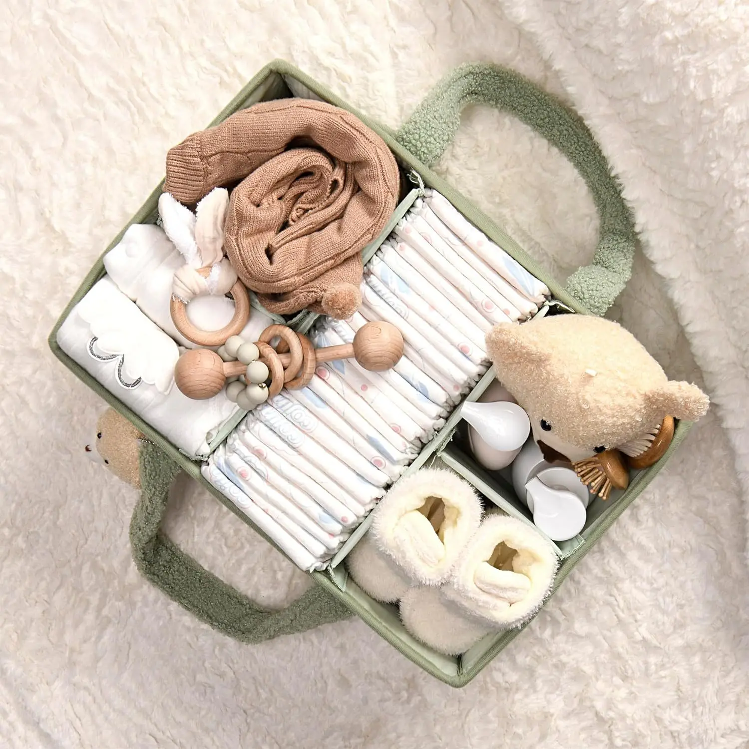 Large-capacity travel mommy bag lp backpack plush baby diaper storage bag diaper pad storage bag view 2