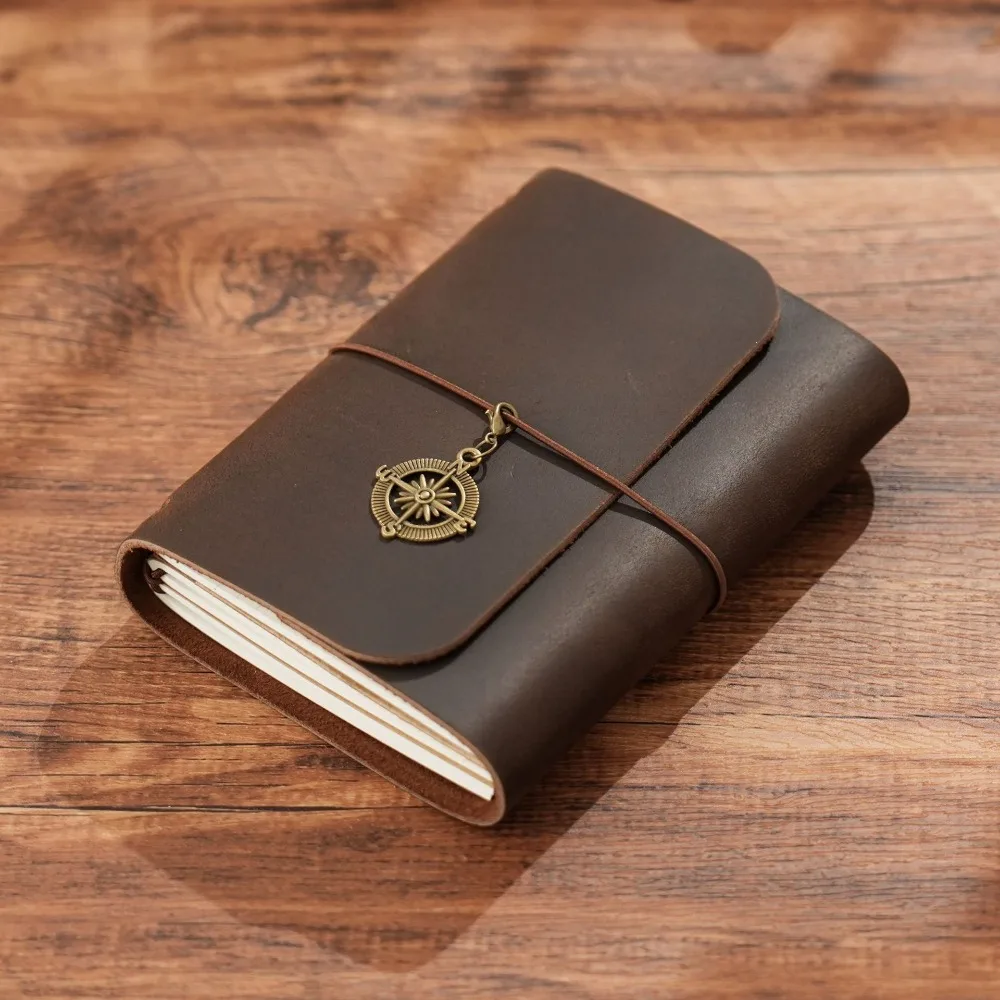 Carnet de voyage rétro fait main, design rechargeable, carnet de croquis à trois volets, pages à feuilles mobiles, agenda en cuir véritable