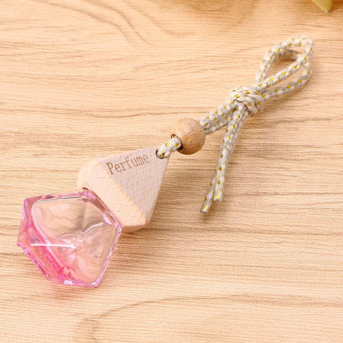 

Car Perfume Bottle Refillable Diffuser Mini Geometric Glass Bottle Wooden Cap Hanging Pendant Colorful Pink Scent Decoration