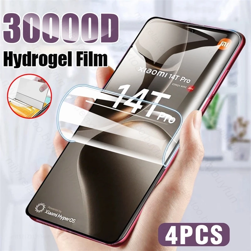 Xiaomi14T 4 шт. 30000D изогнутая полностью клеящаяся Гидрогелевая пленка для Xiaomi 14 T Pro зеркальная защита экрана не стекло Xiomi Mi14T Mi 14TPro 14 T