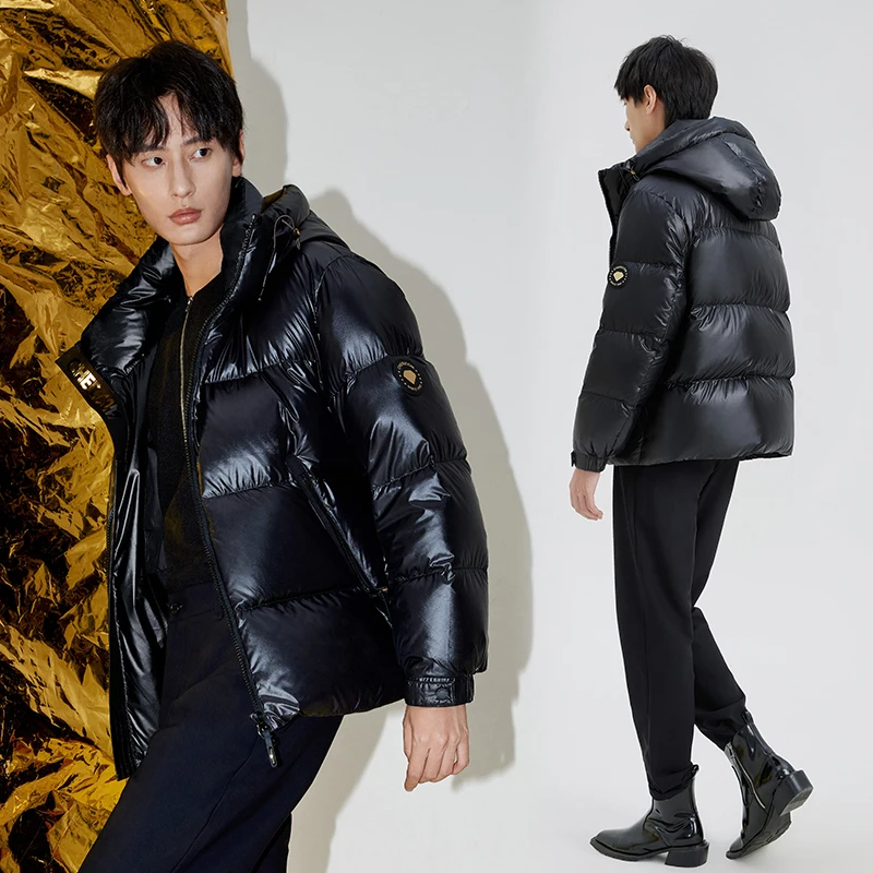 Chericom Men's Short Hooded Down Jacket Winter Goose Down Thick Warm Puffer Coats Zipper Pocket Design Padded Jacket Y299630Y