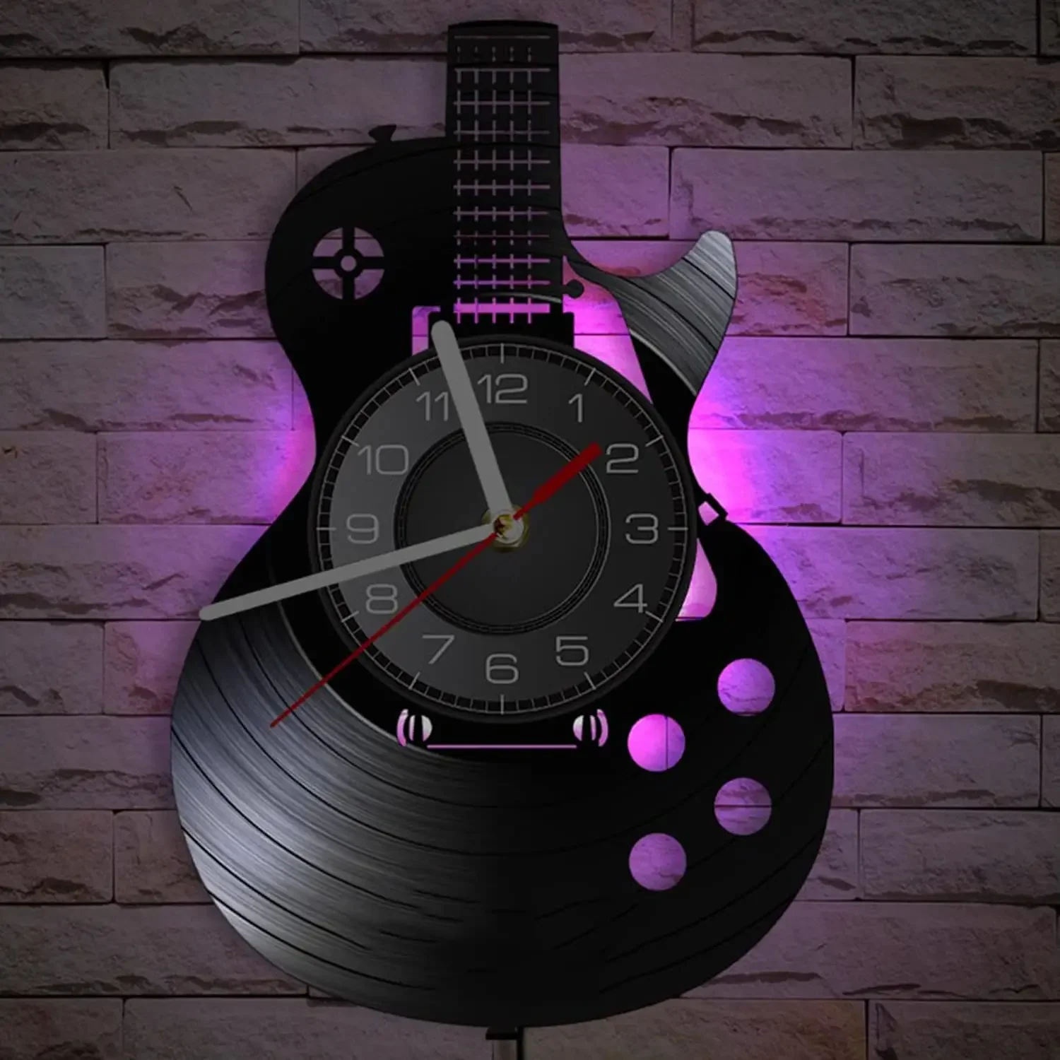 Music Vinyl Record Wall Clock Creative Guitar Gifts for Men LED Night Lamp Clock Handmade Art Home Decor Instrument Wall Clock