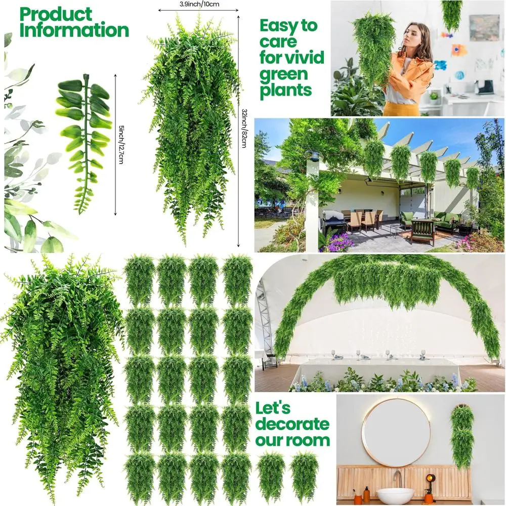 

20 Pcs Artificial Hanging Plants 32 Inch Hanging Boston Ferns Plastic Fake Plants for Wall Room Garden Wedding Garland Indoor Ou
