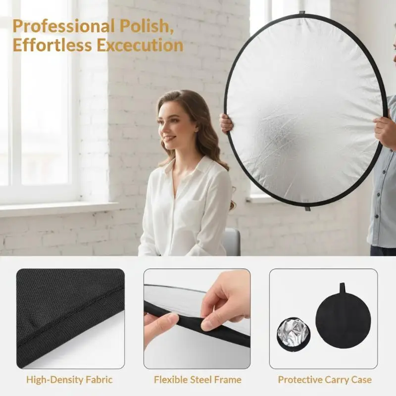 2‑In‑1 Foldable Photography Reflector Portable Light Reflector for Studio Outdoor Portrait Product Shooting 30cm/60cm/80cm