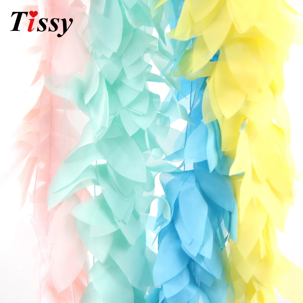 1Yard Lace Flower Chiffon Flowers Leaves Trim Lace Fabric Ribbon DIY Sewing Accessories&Home Wedding Party Decoration