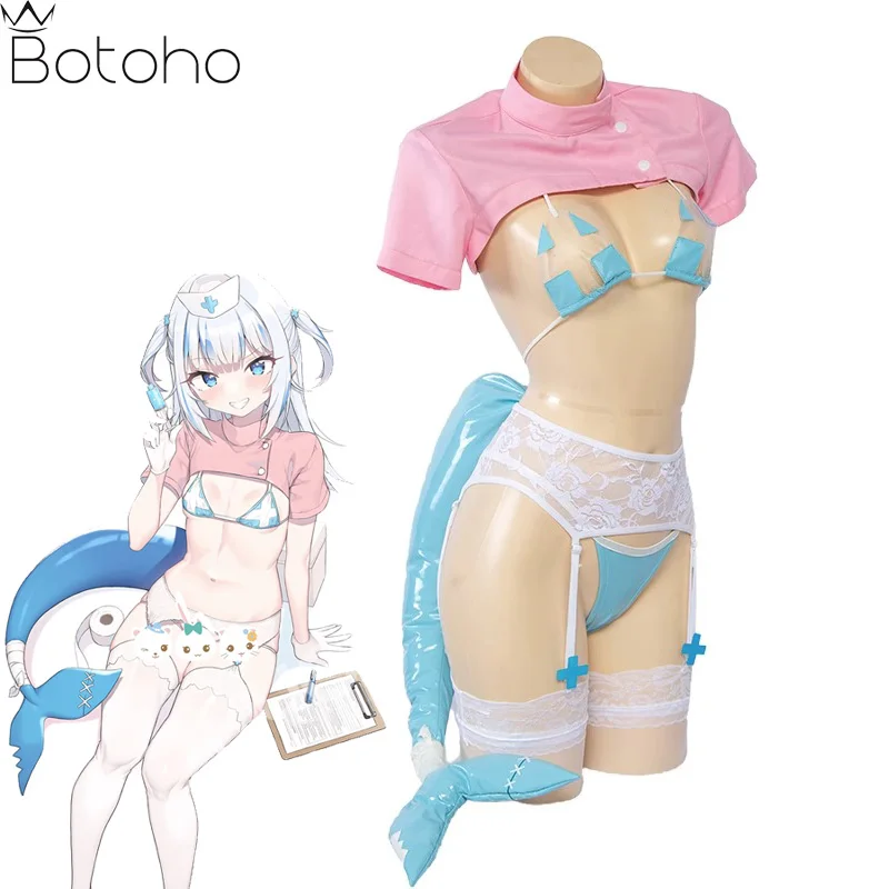 

Anime Hololive Gawr Gura Cosplay Costume Women Sexy Leather Nurse Jumpsuit Tail Suit Bunny Girl Nurse Uniform Halloween Costumes