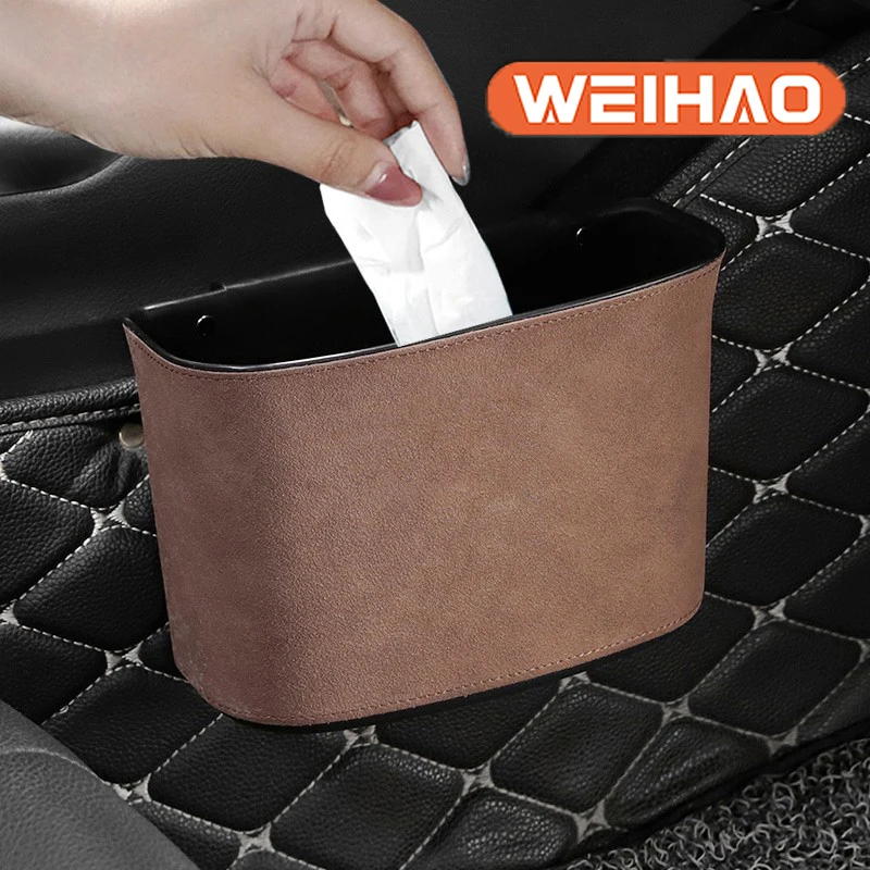 

WeiHao Car Trash Can Organizer Bin Pu Leather Foldable Storage Trash Bag Organize Interior Accessories