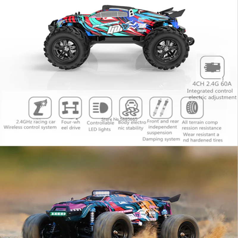 Professional 4WD Brushless Off-Road RC Racing Truck 90KM/H Hydraulic Shock Absorber Waterproof ESP LED Light Radio Control Truck