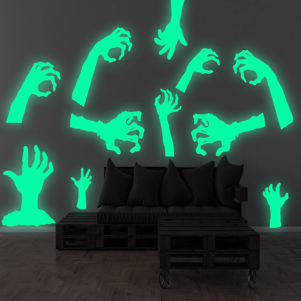 1 Sheet Halloween Ghost Hand Noctilucent Wall Sticker PVC Bedroom Wallpaper DIY Living Room Wall Decal  Luminous Wall Stickers