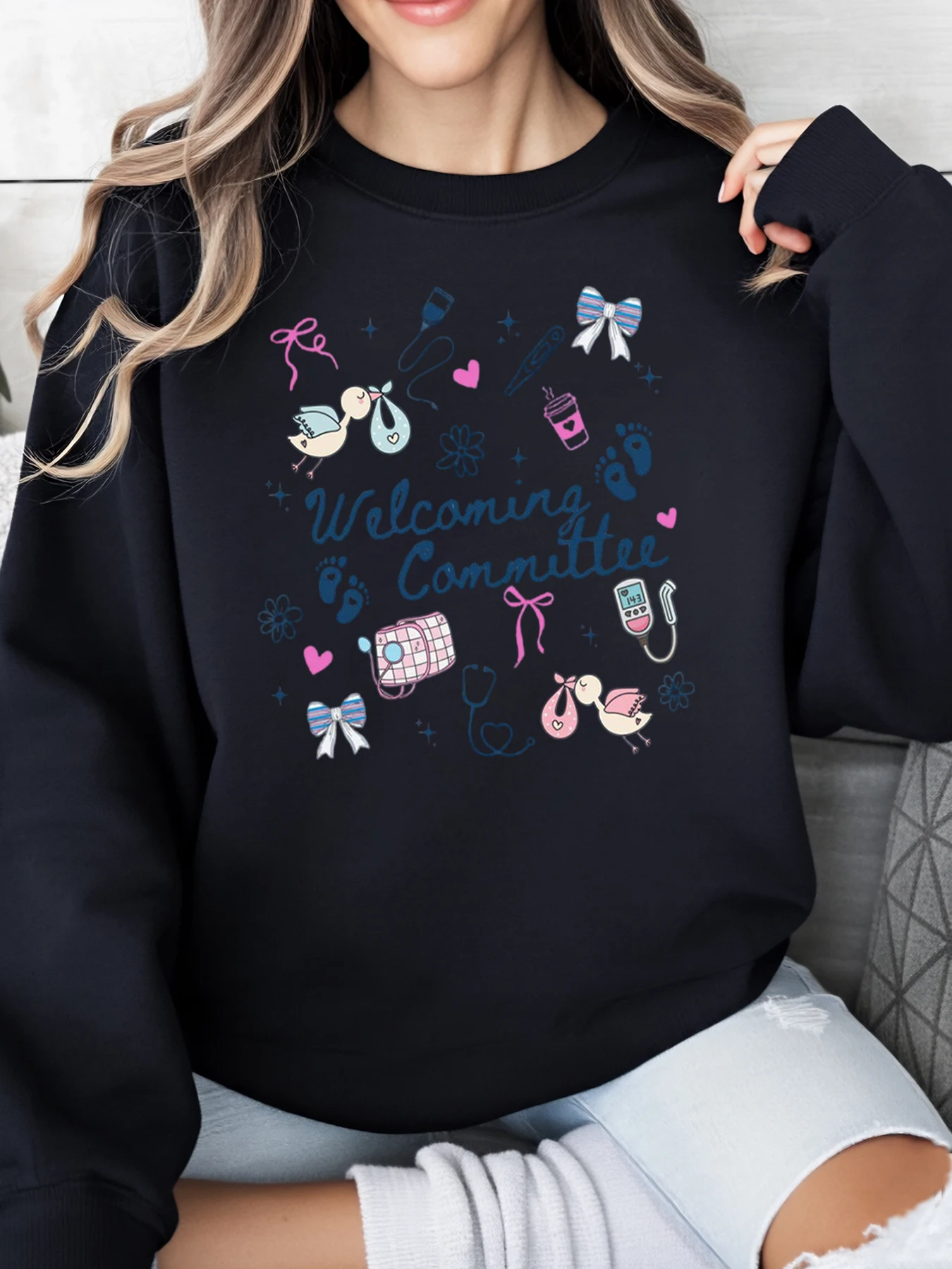 

Свитшот с круглым вырезом и принтом для детского душа, женский свитер с объявлением о беременности, подарок для беременных больших размеров