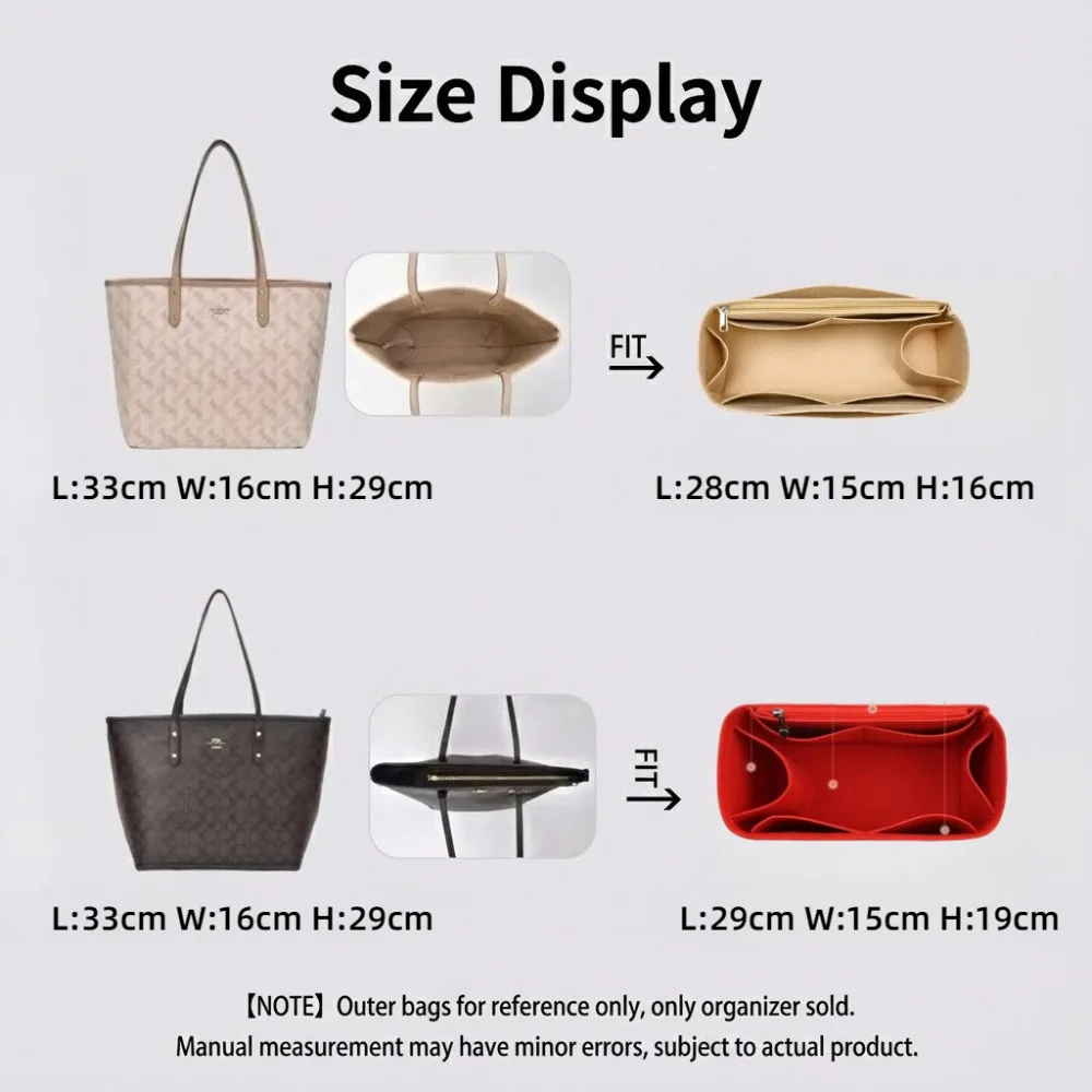 Organizer Insert Bag Fits Coach Central Tote Zipper Purse Divider Handbag Shaper Liner with Multi Pockets Makeup Storage Bag