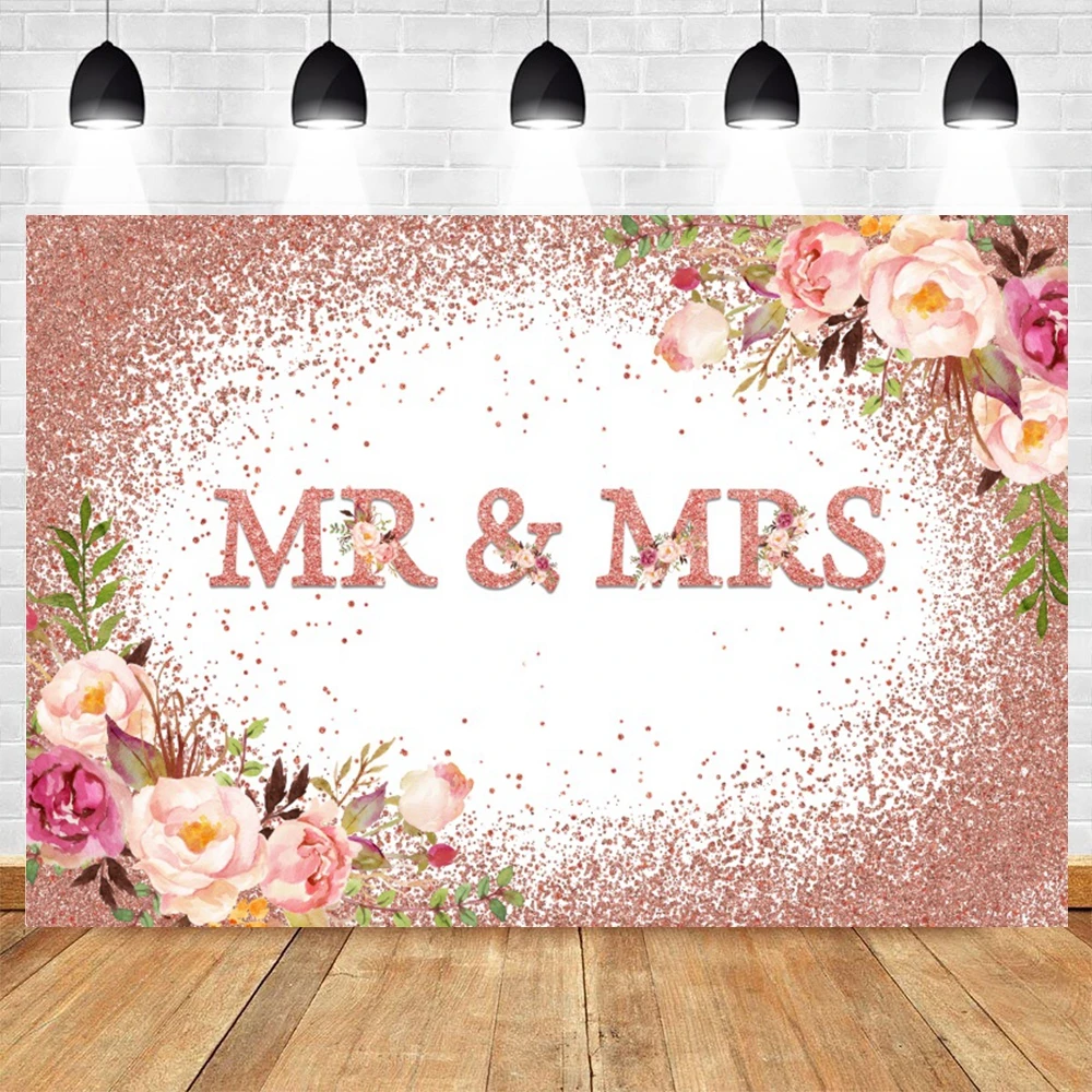 Mr & Mrs Bridal Shower Backdrop Miss to Mrs Bride To Be Engagement Ceremony Wedding Party Flower Floral Photography Background