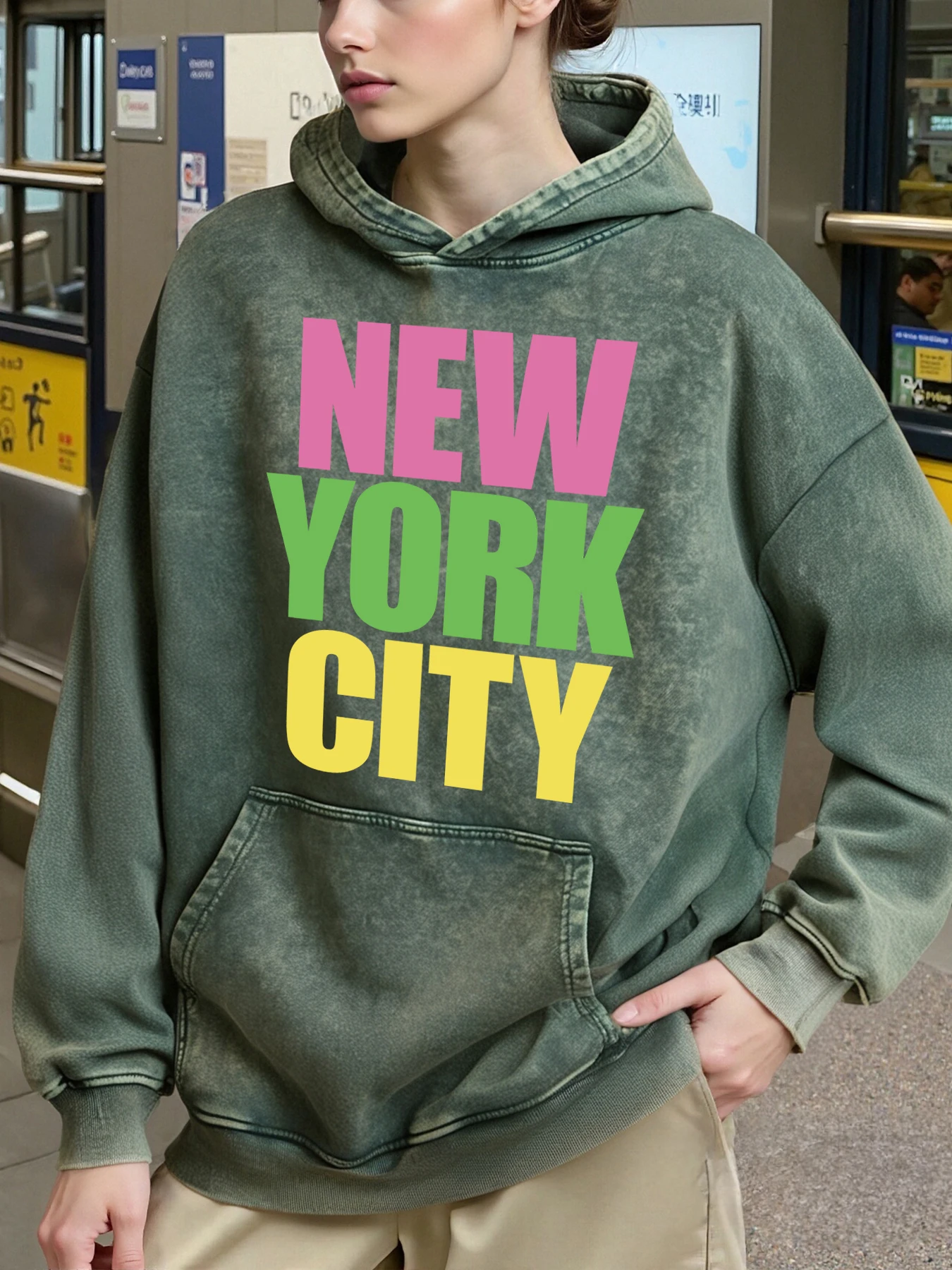 Sudadera con capucha con estampado de Nueva York City y EE. UU. para mujer, sudaderas con capucha holgadas y lavadas, ropa deportiva informal de algodón para correr, Jersey cómodo