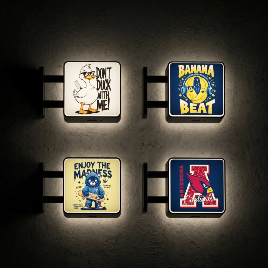 Luminous LED Fridge Magnet, Button Battery Powered Magnetic Light Box, Cartoon Drink Logo Night Light for Kitchen Decor