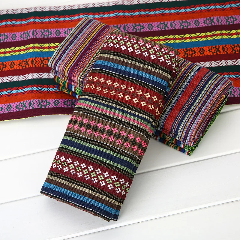 Bohemian Tribal Totem Cotton Linen Fabric Handmade Cloth for Sofa Upholstery Tablecloth Patchwork Sewing DIY Bag Craft Material