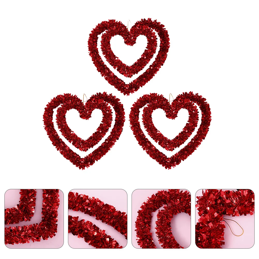 

3pcs Heart-Shaped Pendant Decor Valentine'S Day Hanging Ornament For Wedding Party Background Decoration Atmosphere Setup Home