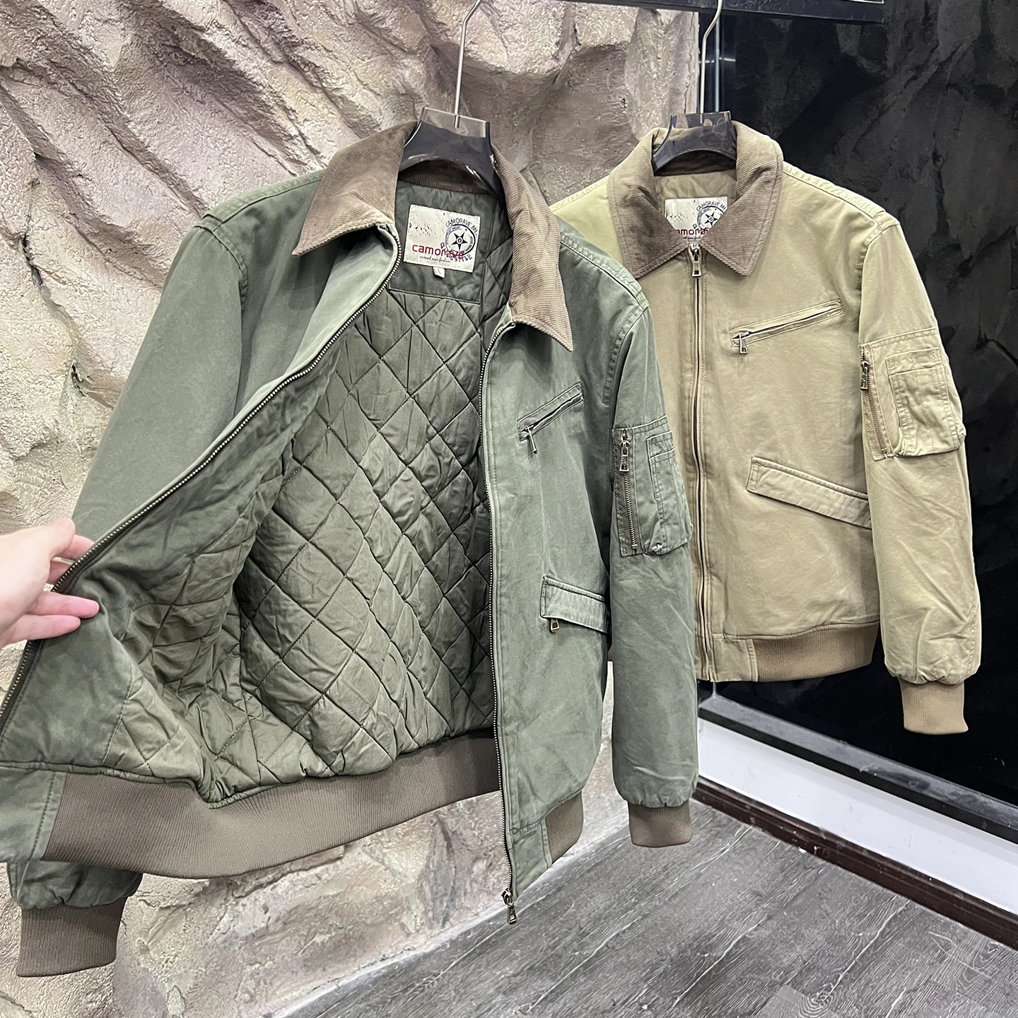 معطف رجالي من القطن الثقيل الوزن من American Sle Jaet من Thiened Waed Detroit معطف شبابي عصري دافئ طويل Sve Baseball Co...