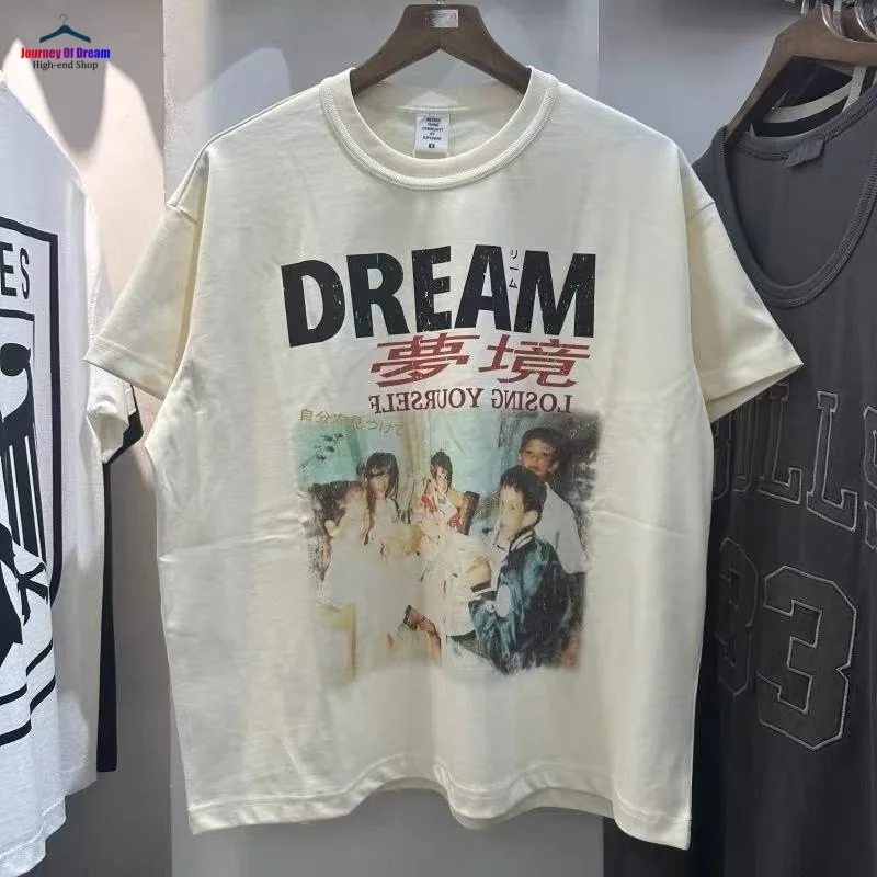 

25SS Trendy Dream Retro Apricot Print Men's Women's Summer Hip Hop Short Sleeve T-Shirt Tops