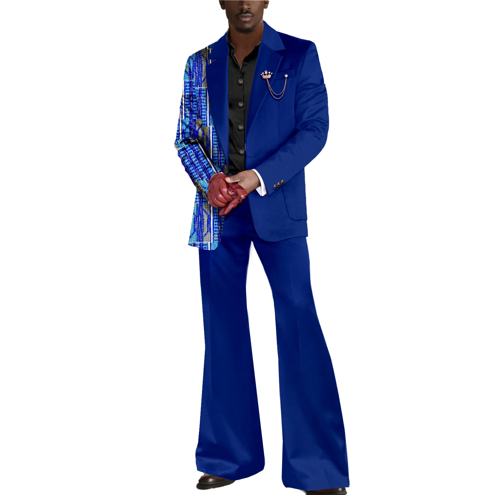 

African Suits for Men，2 Piece Outfit Wax Cloth Patchwork Design Dashiki Casual Tribal Attire FF2416264