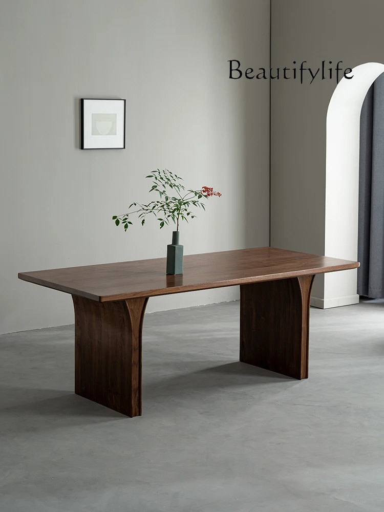 North American Black Walnut Solid Wood Dining Table Nordic Minimalism Pure Solid Wood Large Board Desk Simple Modern Tea Table