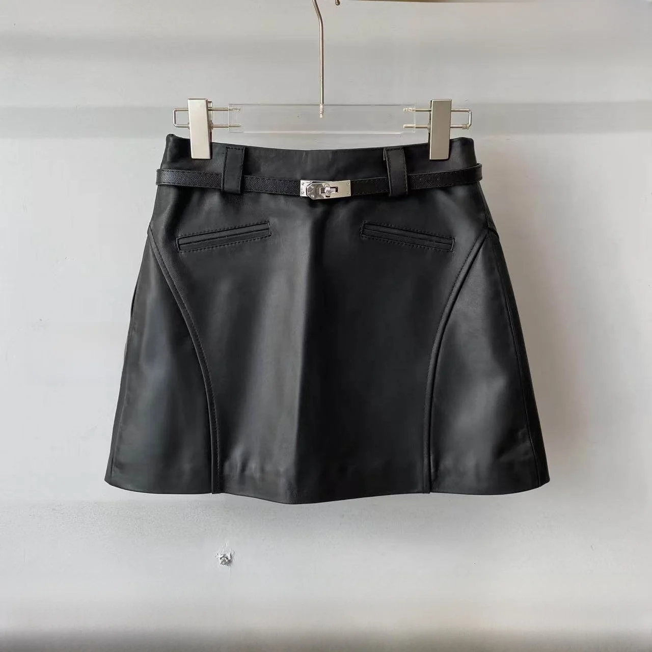

Faionable High Waist A-Line Skirt Women's eepskin Leather ort Skirt Sli Versatile f-length Skirt for Busine...