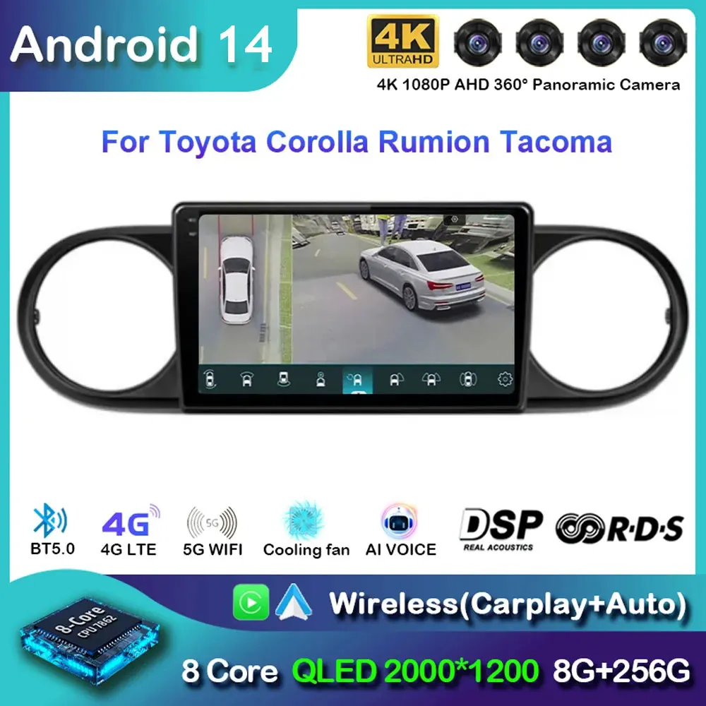 

Android 14 Carplay Car Radio For Toyota Corolla Rumion Tacoma Navigation GPS Multimedia Player stereo BT wifi+4G Auto 2 DIN DVD