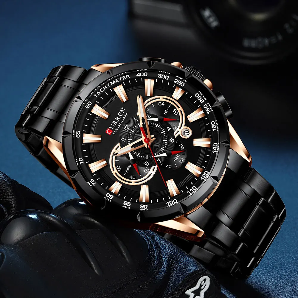 CURREN 8363 Mens business six-pin quartz watch multi-functional calendar Business Men Stainless Steel Wrist Watch Chronograph