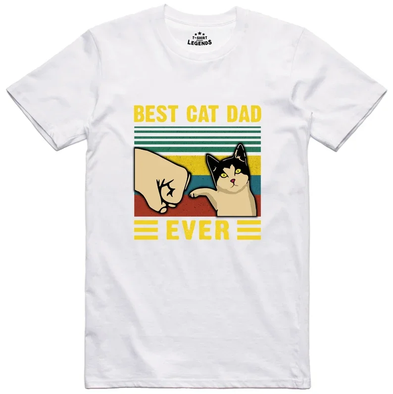 Cat T-Shirt Vintage Retro Striped Cat Dad Graphic Tee Funny Cat Lover Casual Top Perfect Father's Day Gift for Cat Dads T Shirts