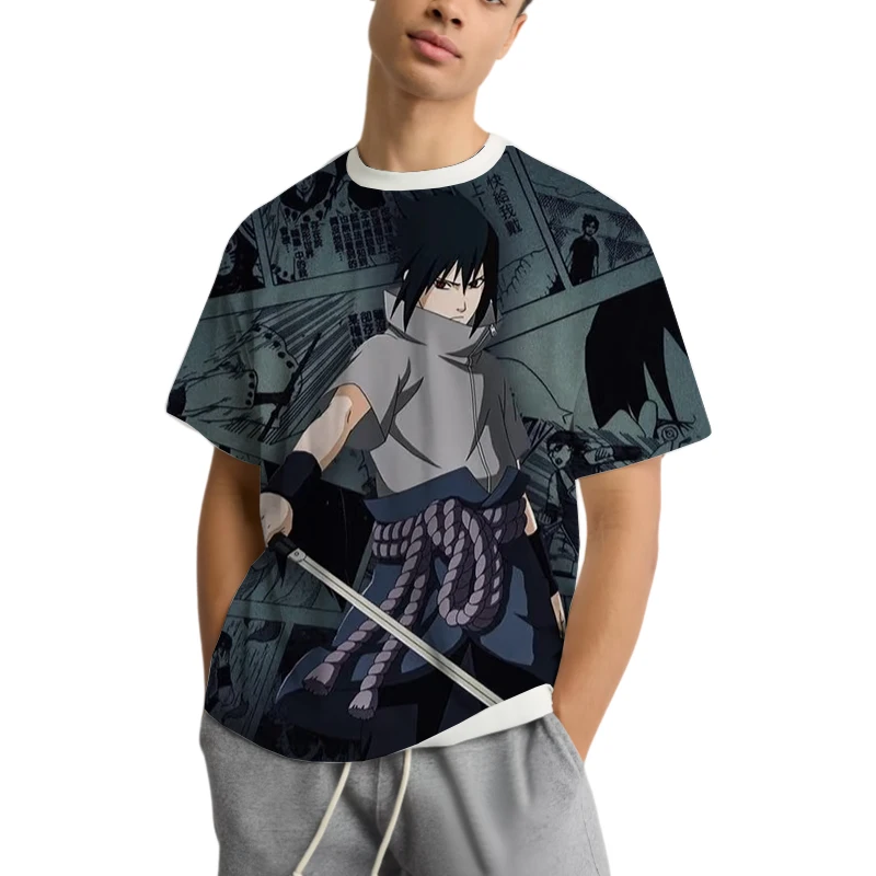 

2025 Summer Anime Character Naruto Print Short Sleeve Adult Children Teen Same Fashion Leisure Sports Hot Blood Short Sleeve