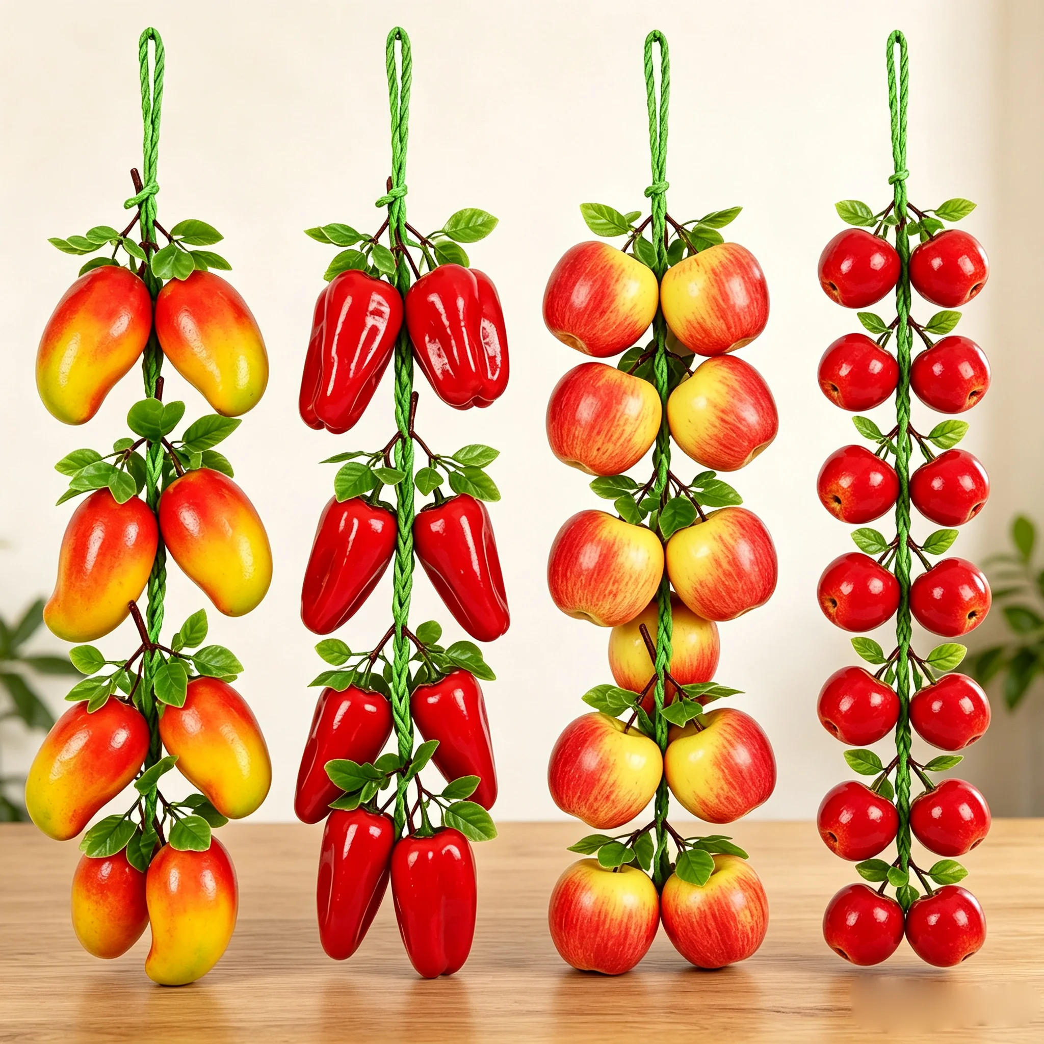 Artificial Fake Fruit Hanging String Simulation Vegetable Garland Apple Pepper Decor for Home Room Kitchen Farmhouse Wall Decor