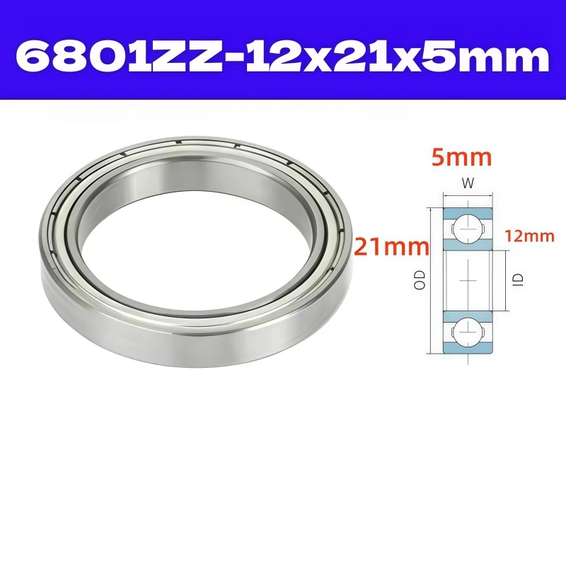6801ZZ Thin Section Ball Bearing ABEC-7 12x21x5mm Deep Groove 61801 - Precision Rolling Bearing for Industrial Use