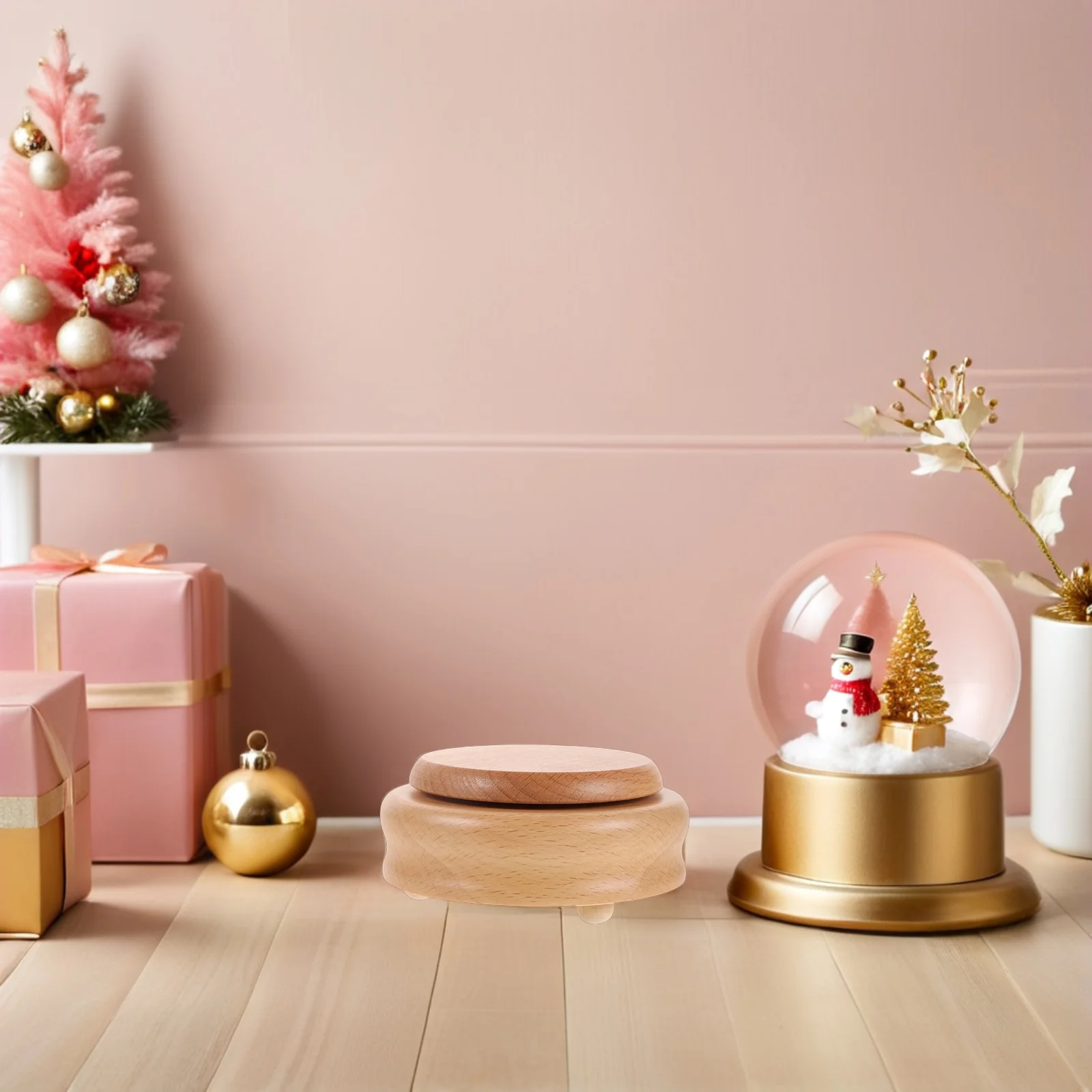 DIY Music Box Base Round Rotatable Wooden Platform 11x11x5cm Smooth Surface Craft Music Box Accessory for DIY Projects