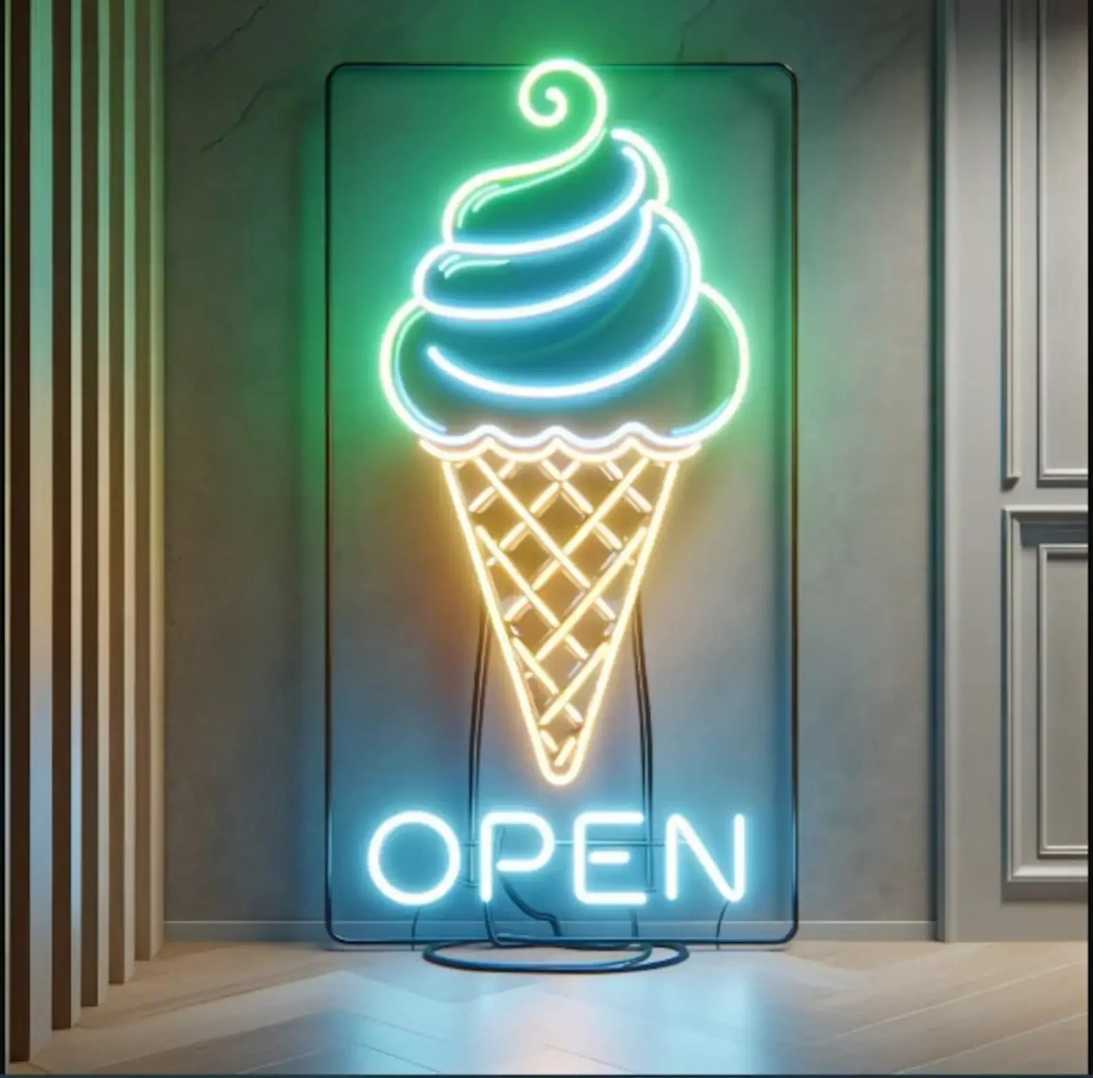 

Ice cream open Neon Sign, Ice cream cone neon sign, Neon Dessert Sign, Ice Cream Shop Decor