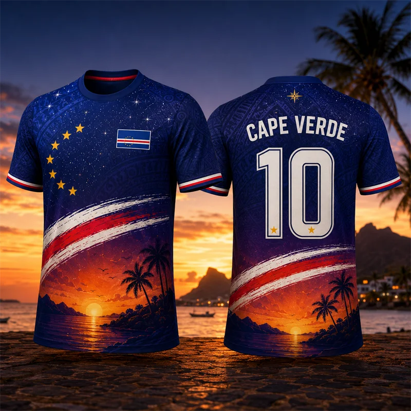 Fashion Cape Verde Flag Graphic Football Jersey For Men Summer Trendy 3D Printed Sports T Shirts Loose Quick Dry Soccer Tees