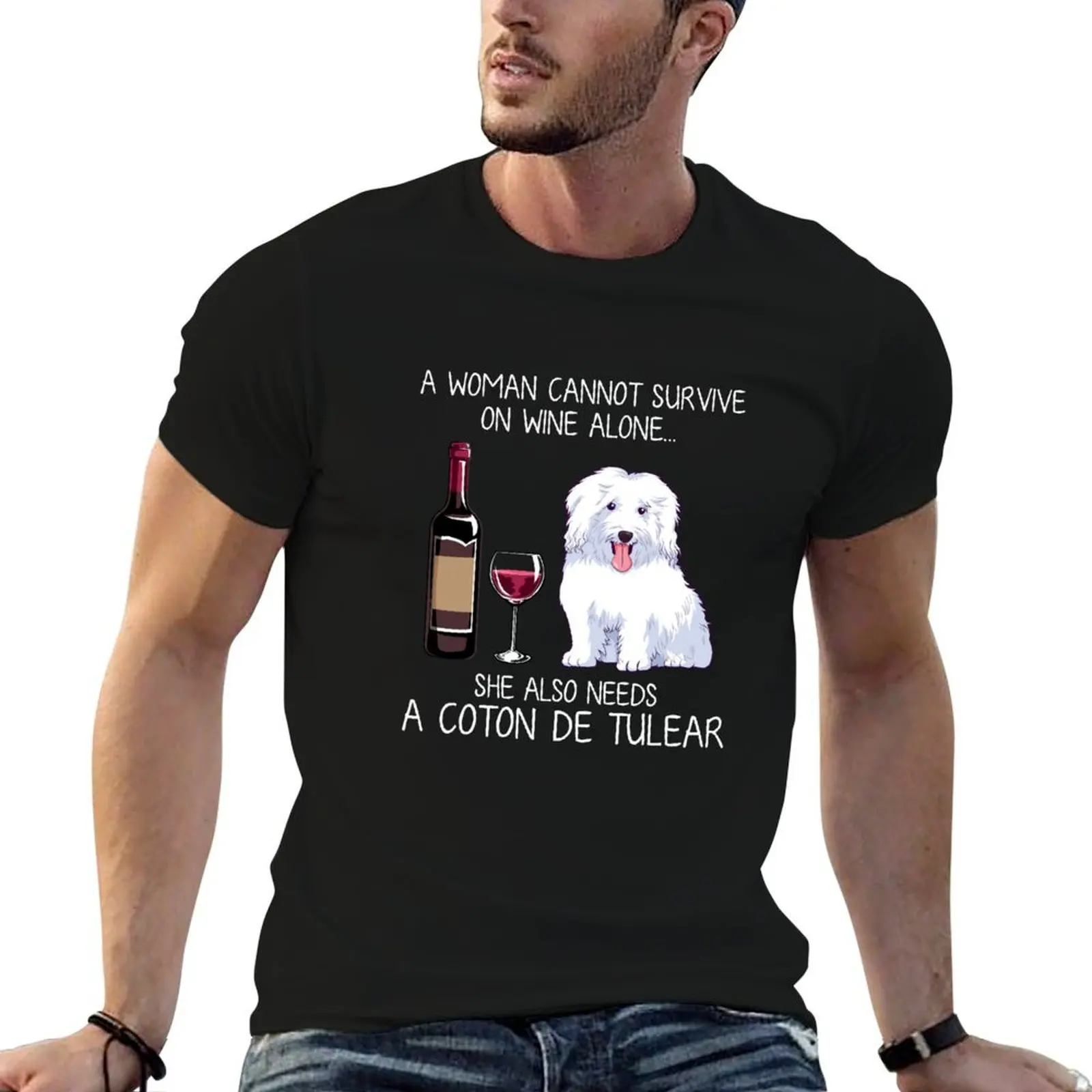 Coton de Tulear and wine Funny dog T-Shirt t shirt man plain man t shirt cotton cotton t shirt pack T-shirt