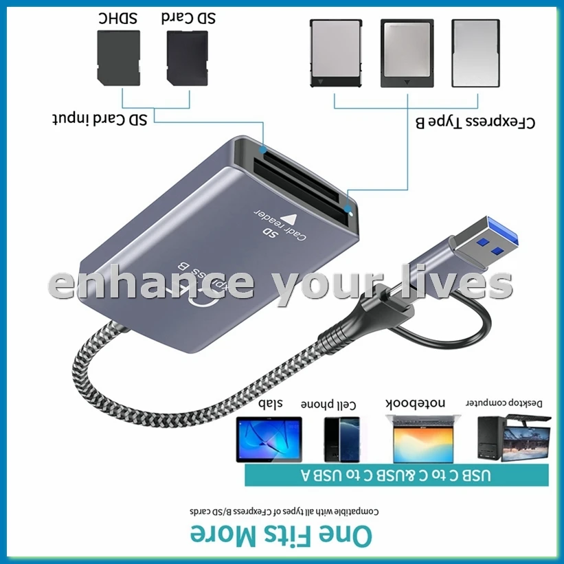 

Устройство чтения карт памяти 2 в 1 Express Type B Устройство чтения карт памяти Express Адаптер USB 3.2 10 Гбит/с Портативный экспресс-ридер-VVNB