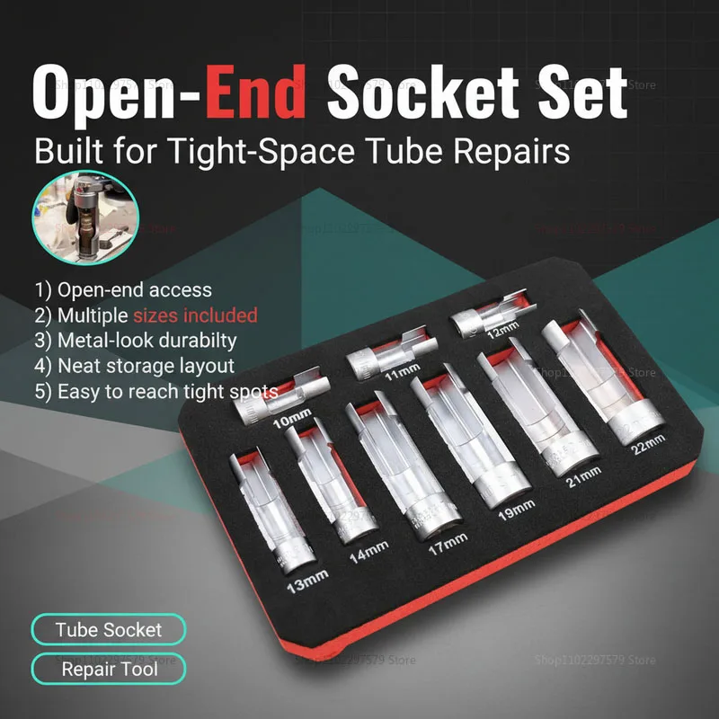 

9PCS Open Oil Pipe Disassembly Sleeve Slotted Oxygen Sensor Wrench Flare Nut Socket Set Fuel Injection Hexagonal Repair Tool.