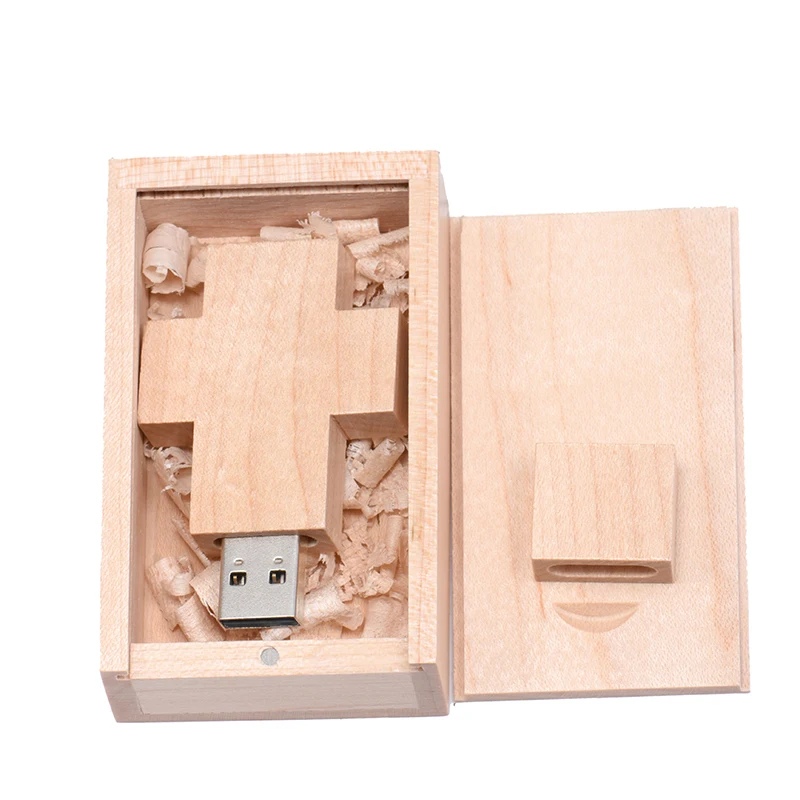 Houten Kruis Ideeën USB 2.0 Flash Drive Pen Drive Real Capaciteit Box Memory Stick Walnoot 4GB/32GB/16GB/8GB U Disk Pen drive 64gb