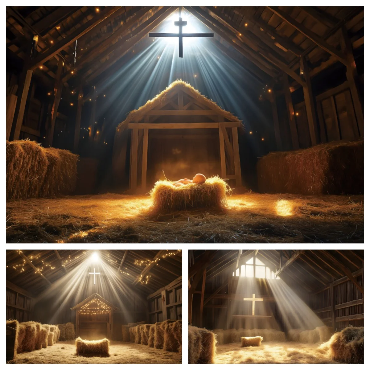 Christmas Birth of Jesus Photography Backdrops Wooden House Farm Barn Cross Grail God Bless Christening Baby Shower Backgrounds