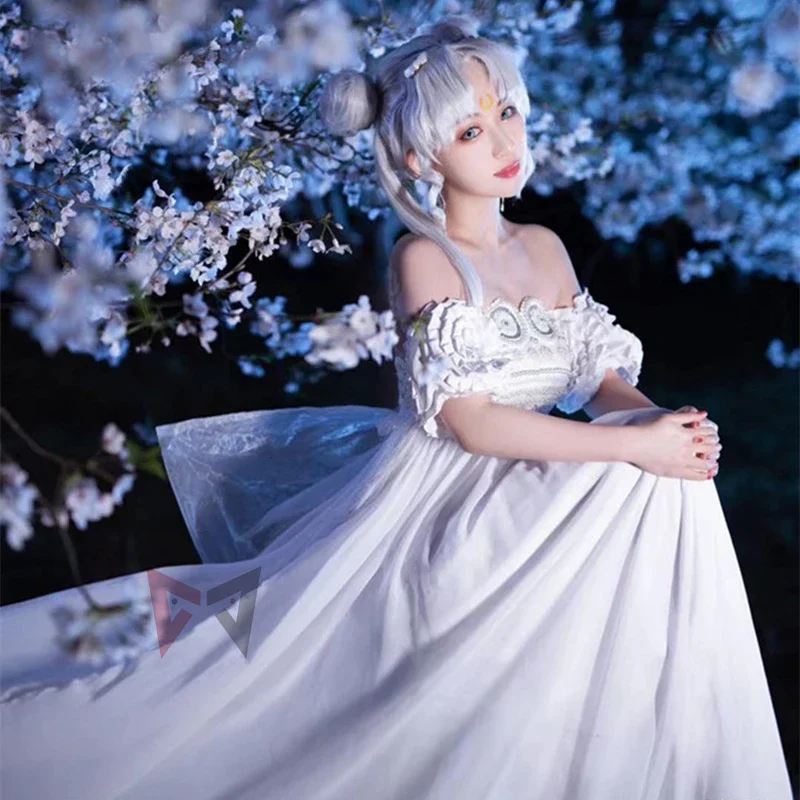 

New Princess cosplay costume White Moon wings dress bow sleeves set custom made for Christmas Halloween game party