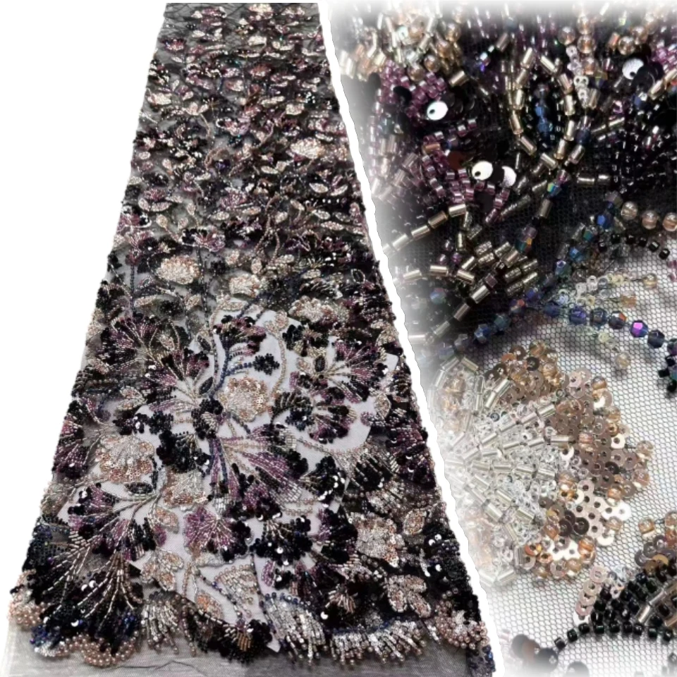 

Вышитое кружево с блестками, африканская кружевная ткань 2026, высококачественная нигерийская тюлевая кружевная ткань с бисером для вечерних платьев 1816