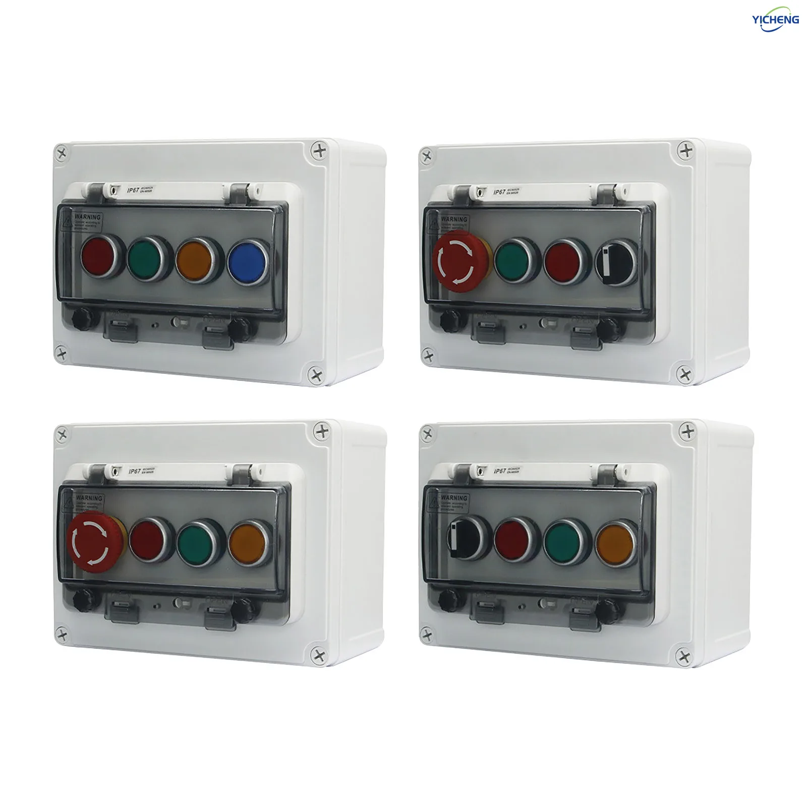 1Pcs 22mm 4bit outdoor waterproof control box,Push Button Switches,2-Position Rotary Switch&Emergency Stop Button(optional)