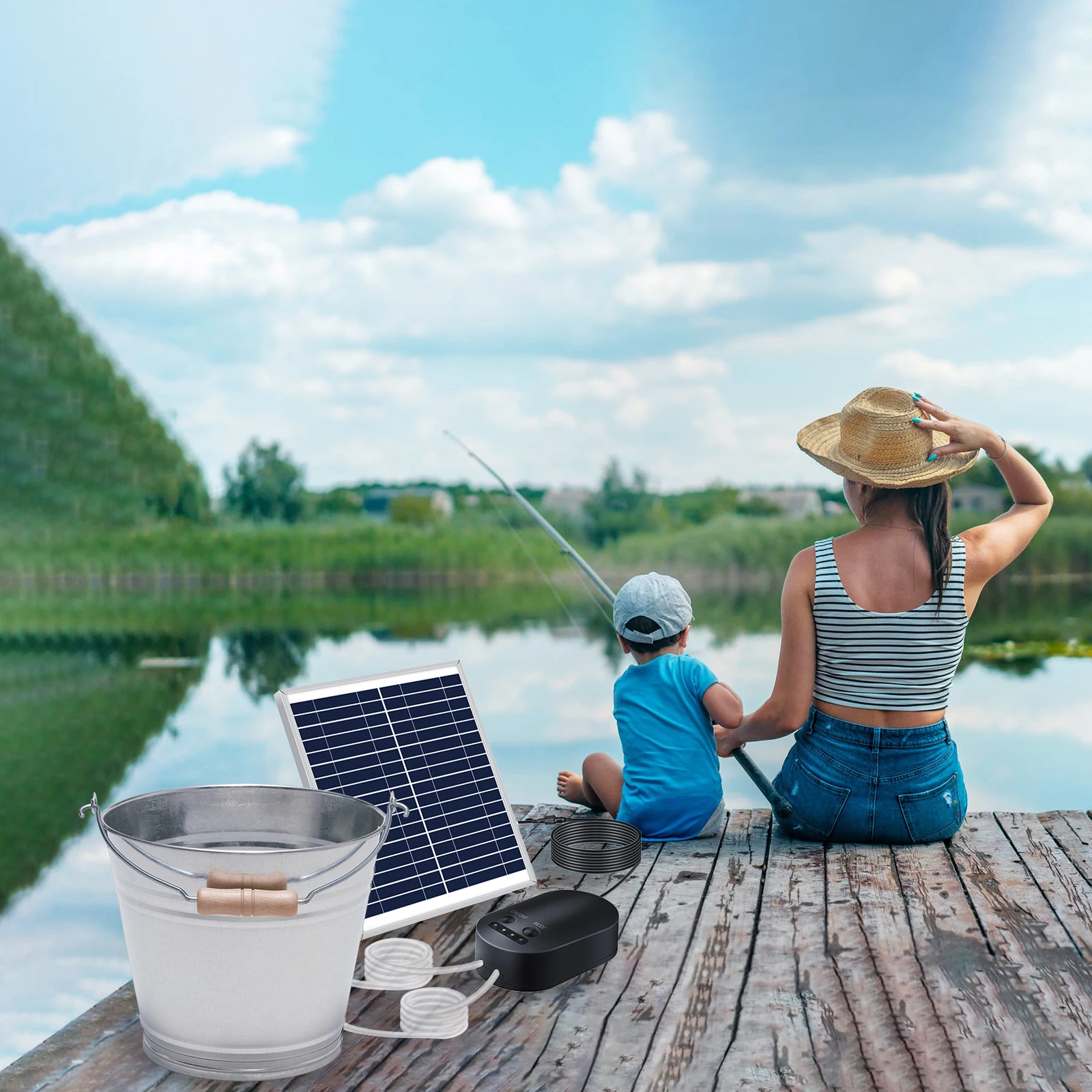 10W Solar Oxygen Pump With Pipe Air Stone Bracket Fish Tank Oxygenator 3 Adjustable Modes Aquarium Oxygen Aerator