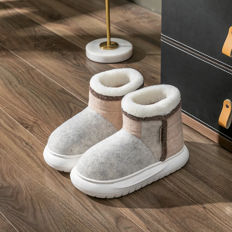 High Top Winte Cotton Boots Platform Women Warm Plush Home Slippers Furry Fashion Ladies Outdoor Causal Snow Boots Indoor Shoes