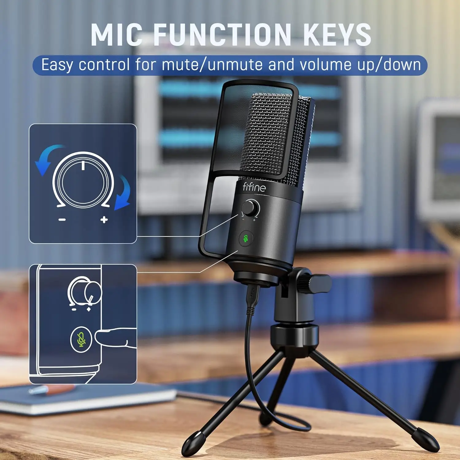 FIFINE USB Streaming Microphone with Pop Filter,Condenser Mic Set with ...